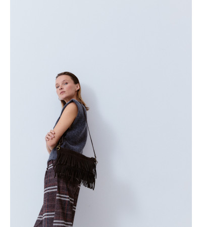 BOLSO ANTE MANO FLECOS MARRÓN PIEL | MULAYA