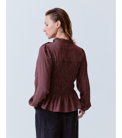 BLUSA PEPLUM CUADROS FRUNCIDOS VOLANTES | MULAYA