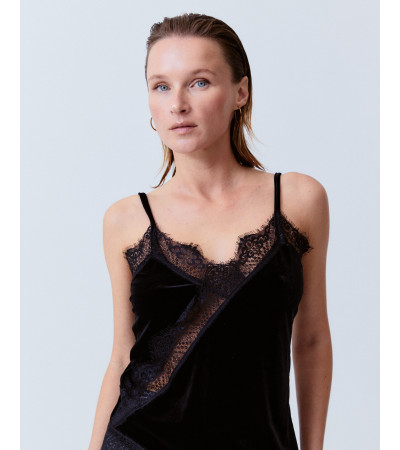 TOP LENCERO ASIMÉTRICO TERCIOPELO ENCAJE | MULAYA