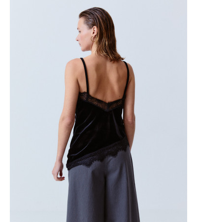 TOP LENCERO ASIMÉTRICO TERCIOPELO ENCAJE | MULAYA