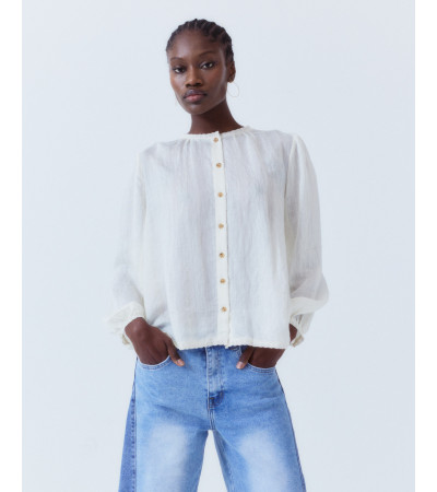 BLUSA VISCOSA ENCAJE DELICADO CUELLO REDONDO | MULAYA