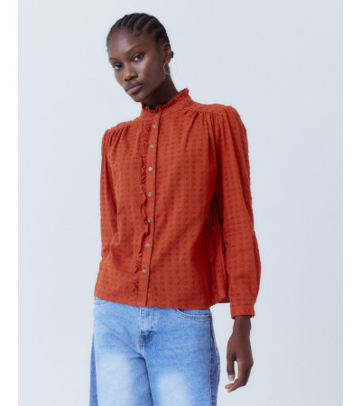 BLUSA ALGODÓN VOLANTES CUELLO ALTO ROMÁNTICA | MULAYA