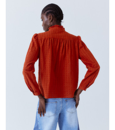 BLUSA ALGODÓN VOLANTES CUELLO ALTO ROMÁNTICA | MULAYA