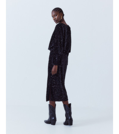 FALDA MIDI LENTEJUELAS AJUSTADA CINTURA ELÁSTICA | MULAYA