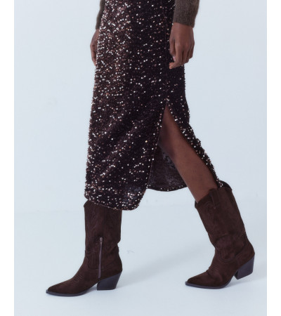 FALDA MIDI LENTEJUELAS AJUSTADA CINTURA ELÁSTICA | MULAYA
