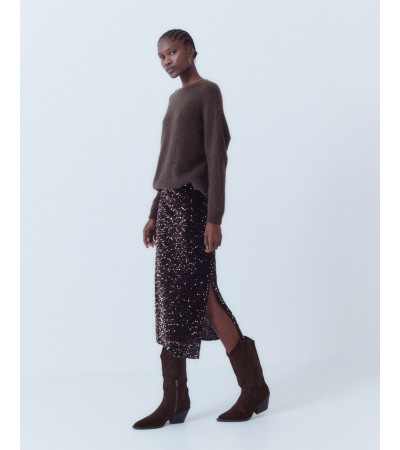 FALDA MIDI LENTEJUELAS AJUSTADA CINTURA ELÁSTICA | MULAYA