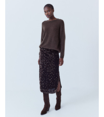 FALDA MIDI LENTEJUELAS AJUSTADA CINTURA ELÁSTICA | MULAYA