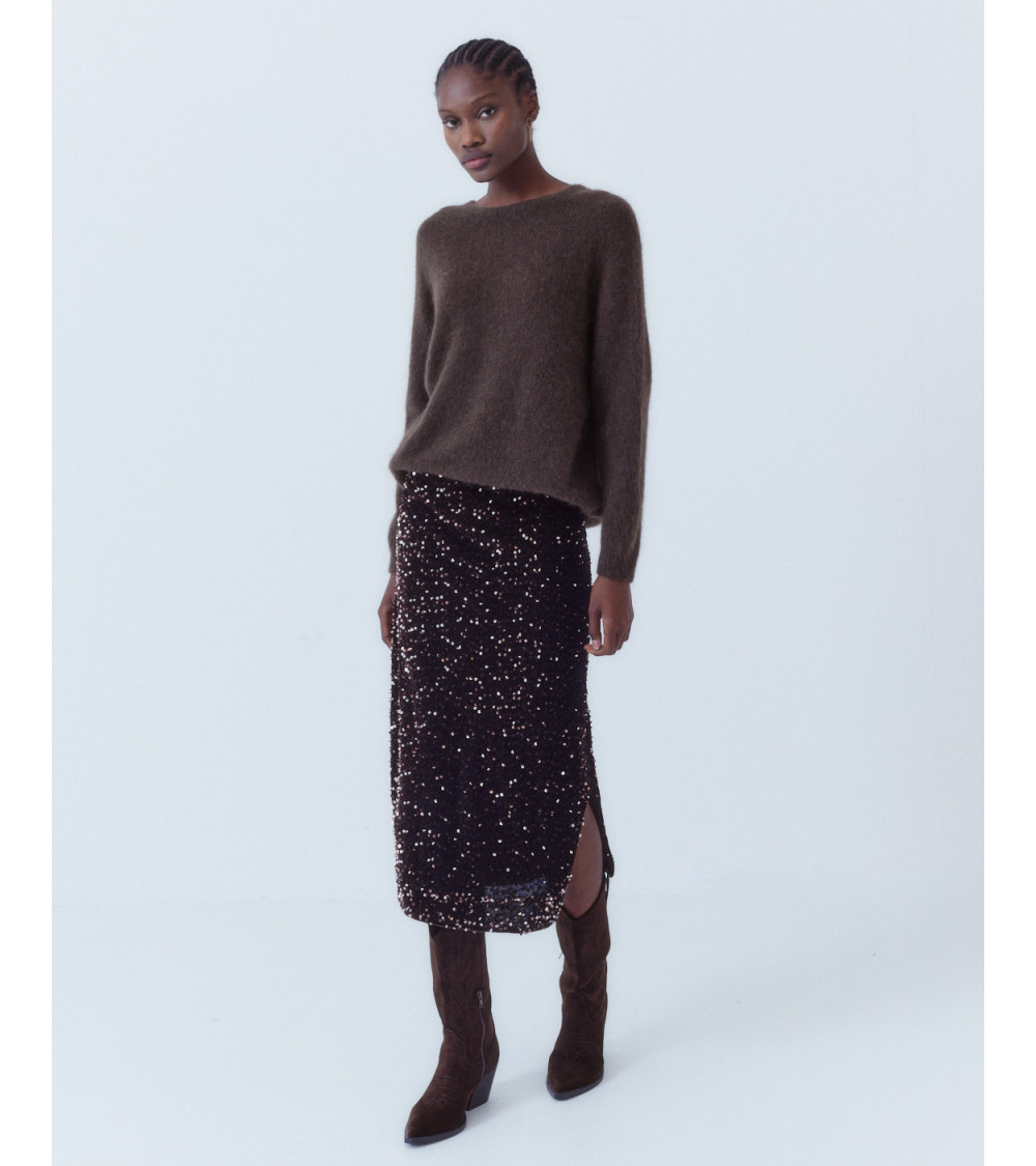 FALDA MIDI LENTEJUELAS AJUSTADA CINTURA ELÁSTICA | MULAYA