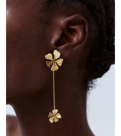 PENDIENTES LARGOS FLOR DORADA ACERO | MULAYA