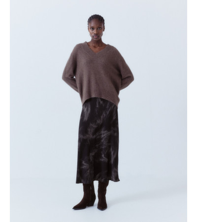 FALDA LARGA EVASÉ SATINADA EFECTO BRILLO | MULAYA