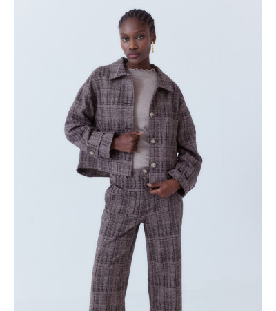 CHAQUETA CORTA CUADROS CHARRETERAS ESTILO MILITAR | MULAYA