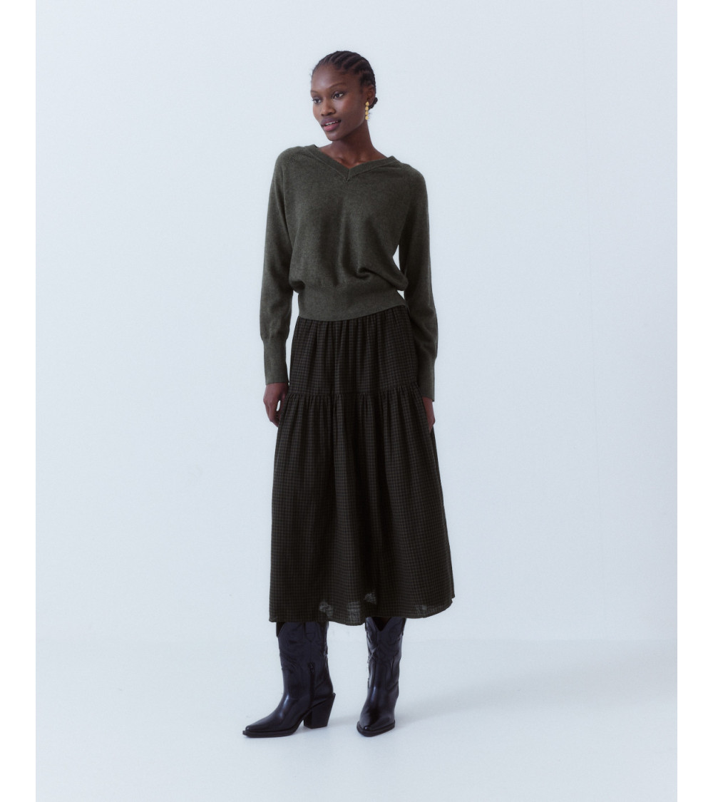 FALDA LARGA VUELOS CUADROS ALGODÓN | MULAYA