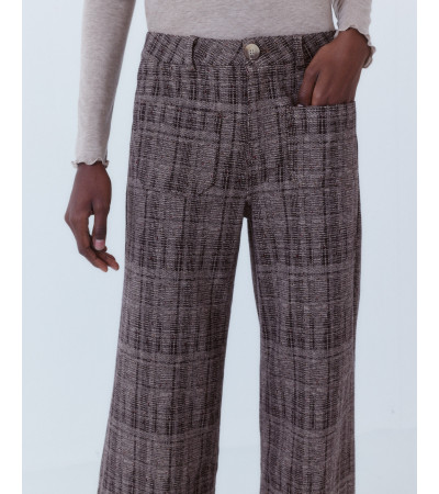 PANTALÓN WIDE LEG CUADROS BOLSILLOS PARCHE | MULAYA