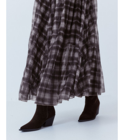 FALDA LARGA TUL CUADROS PLISADA CINTURA ELÁSTICA | MULAYA