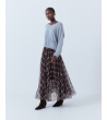 FALDA LARGA TUL CUADROS PLISADA CINTURA ELÁSTICA | MULAYA