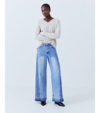 JEANS WIDE LEG TIRO ALTO LATERAL CONTRASTE | MULAYA