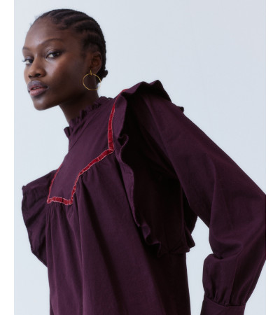 BLUSA ROMÁNTICA VOLANTES TERCIOPELO CUELLO ALTO | MULAYA