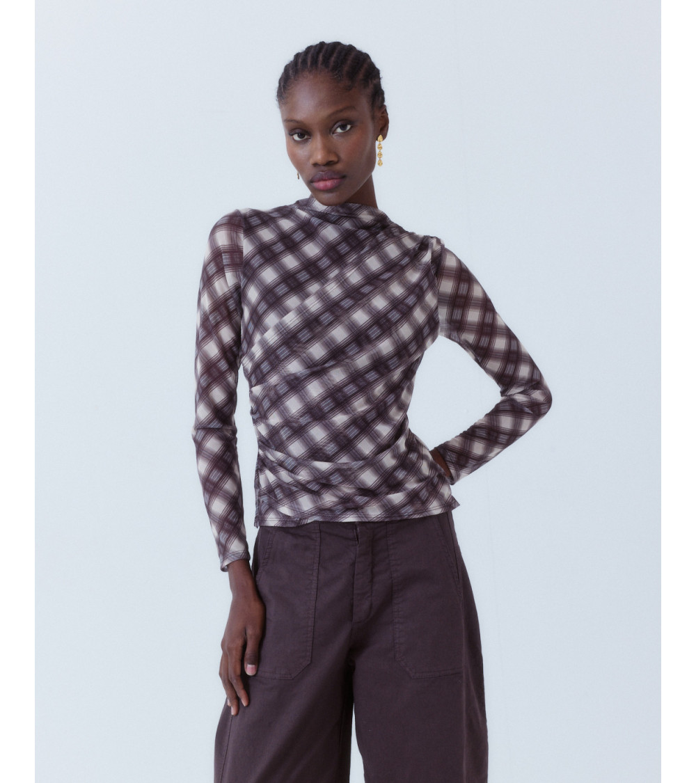 BLUSA PLIEGUES CUELLO CAJA ESTAMPADA | MULAYA