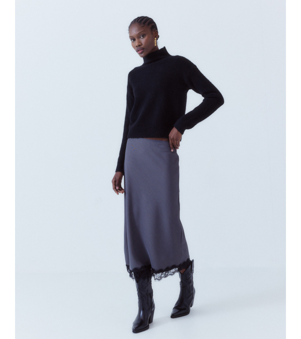 FALDA RECTA ENCAJE CINTURA ELÁSTICA | MULAYA