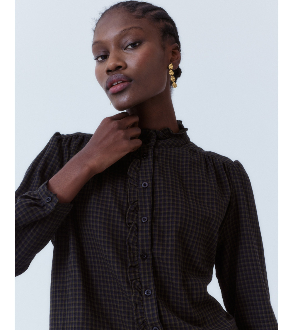 BLUSA ROMÁNTICA CUADROS VOLANTES FRUNCIDOS | MULAYA