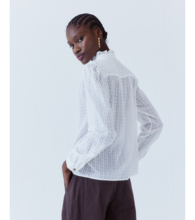 BLUSA ALGODÓN VOLANTES CUELLO ALTO ROMÁNTICA | MULAYA