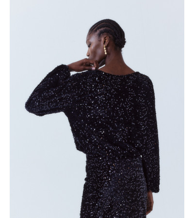 BLUSA LENTEJUELAS CORTA CUELLO REDONDO GLOBO | MULAYA