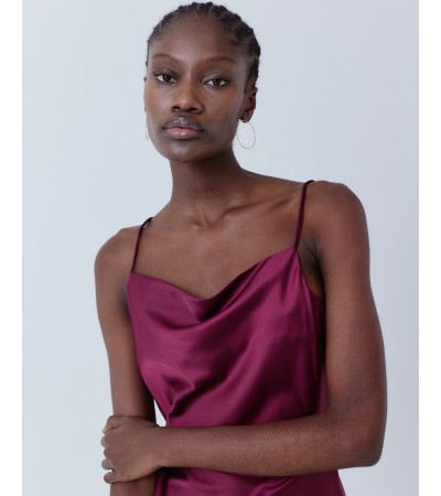 VESTIDO LARGO SATINADO ESCOTE CASCADA | MULAYA