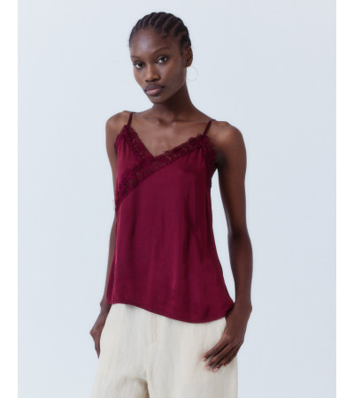 TOP LENCERO SATÍN ENCAJE CRUZADO AJUSTABLE | MULAYA