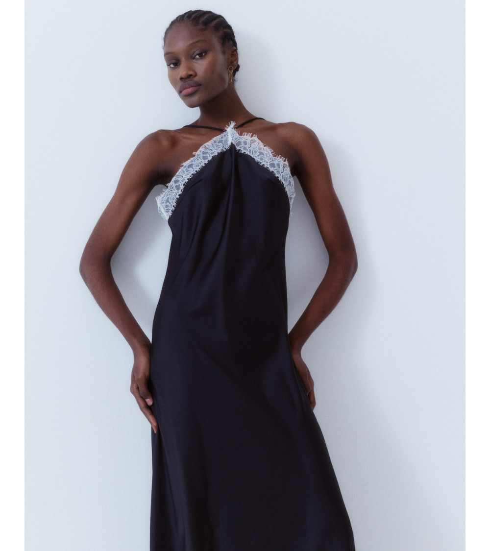 VESTIDO LENCERO SATINADO ENCAJE LARGO | MULAYA