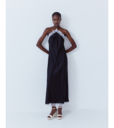 VESTIDO LENCERO SATINADO ENCAJE LARGO | MULAYA