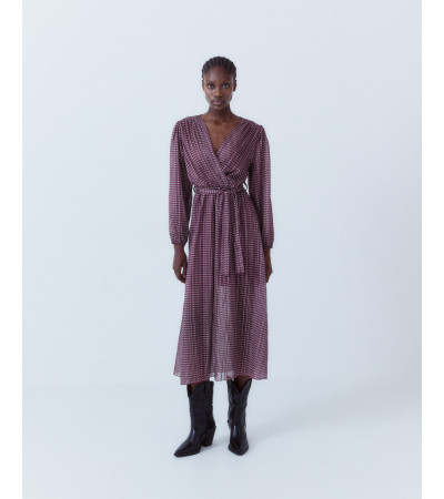 VESTIDO LARGO ESTAMPADO CUELLO V BRILLOS | MULAYA