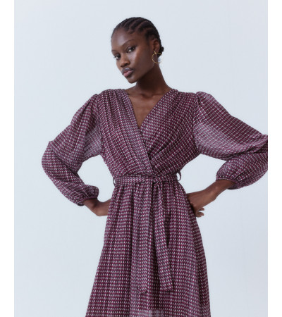 VESTIDO LARGO ESTAMPADO CUELLO V BRILLOS | MULAYA