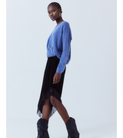 FALDA RECTA ASIMÉTRICA ENCAJE TERCIOPELO | MULAYA