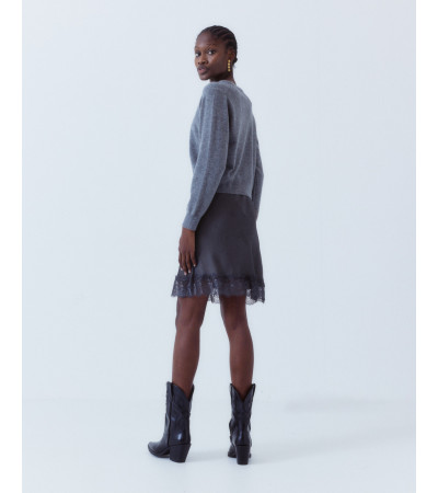 FALDA CORTA SATINADA ENCAJE CINTURA ELÁSTICA | MULAYA