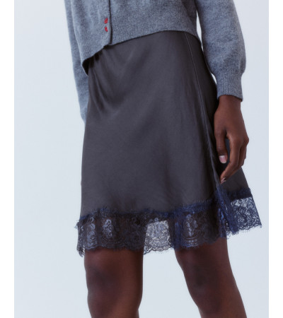 FALDA CORTA SATINADA ENCAJE CINTURA ELÁSTICA | MULAYA