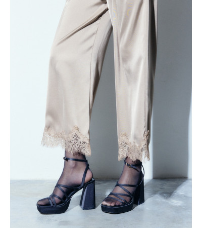 PANTALÓN SATÉN ENCAJE CINTURA ELÁSTICA ELEGANTE | MULAYA