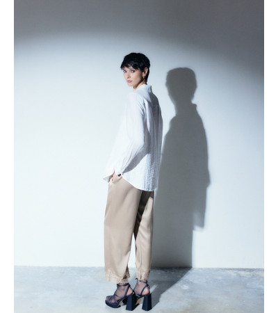 PANTALÓN SATÉN ENCAJE CINTURA ELÁSTICA ELEGANTE | MULAYA