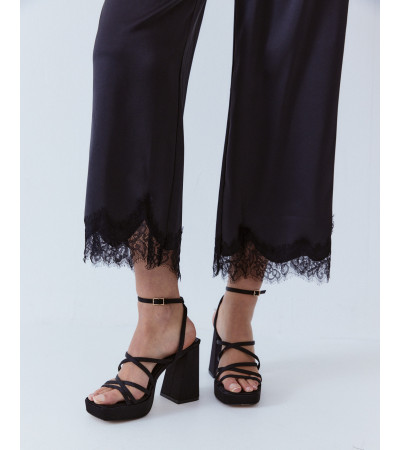 PANTALÓN SATÉN ENCAJE CINTURA ELÁSTICA ELEGANTE | MULAYA