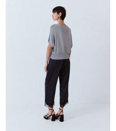 PANTALÓN SATÉN ENCAJE CINTURA ELÁSTICA ELEGANTE | MULAYA