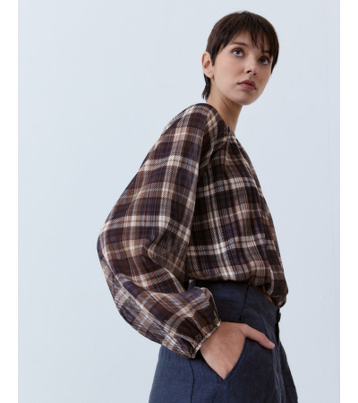 BLUSA CUADROS CUELLO REDONDO MANGA LARGA | MULAYA