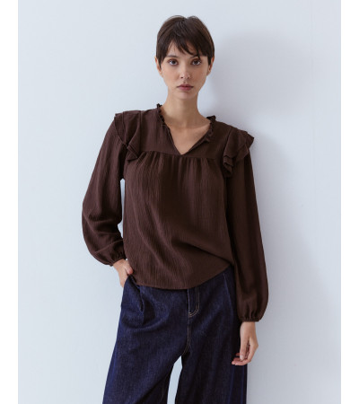 BLUSA VOLANTES BRILLOS VISCOSA ESCOTE V | MULAYA