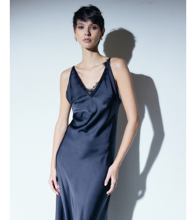 VESTIDO LENCERO SATÉN ENCAJE TIRANTES FINOS | MULAYA