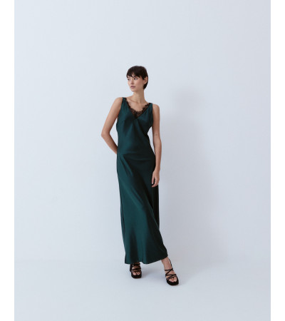 VESTIDO LENCERO SATÉN ENCAJE TIRANTES FINOS | MULAYA