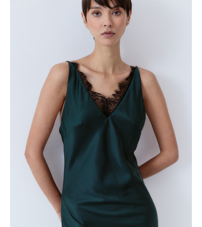 VESTIDO LENCERO SATÉN ENCAJE TIRANTES FINOS | MULAYA