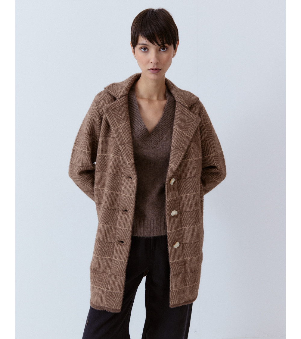 ABRIGO RECTO CUADROS CUELLO SOLAPA | MULAYA