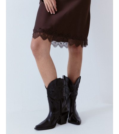 FALDA MINI SATÉN ENCAJE AJUSTADA | MULAYA