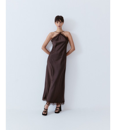 VESTIDO LENCERO SATINADO ENCAJE LARGO | MULAYA