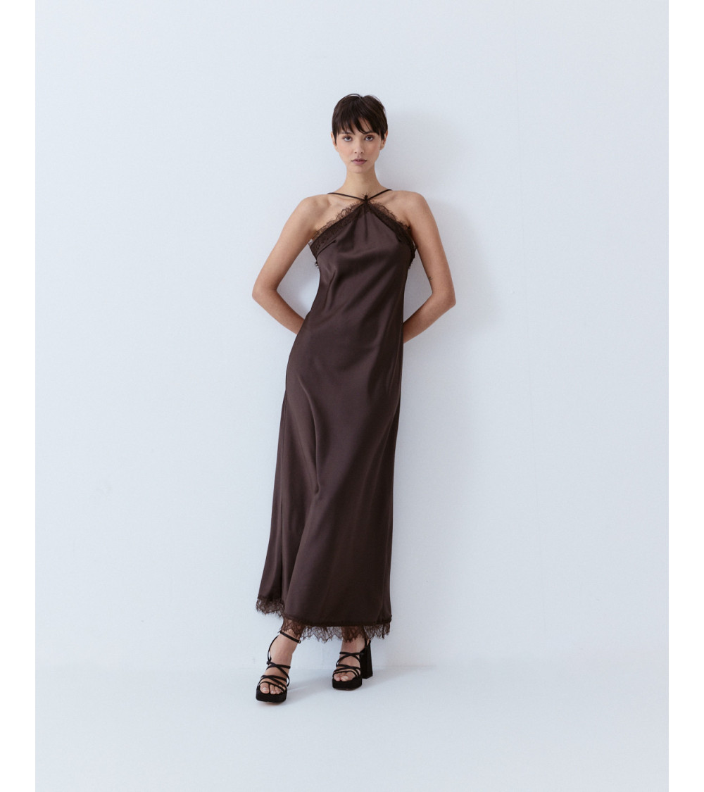 VESTIDO LENCERO SATINADO ENCAJE LARGO | MULAYA