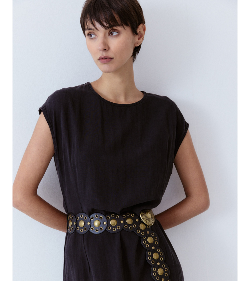 CINTURÓN BOHO ANCHO TACHAS HEBILLA REDONDA | MULAYA