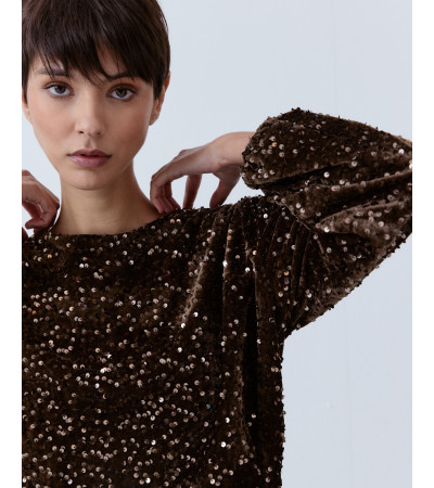 BLUSA LENTEJUELAS CORTA CUELLO REDONDO GLOBO | MULAYA